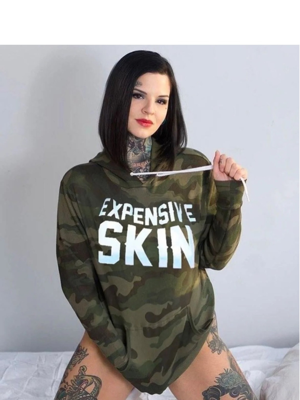 Ink Addict 'expensive Skin' Women's Camo Hoodie Top - Olive Green